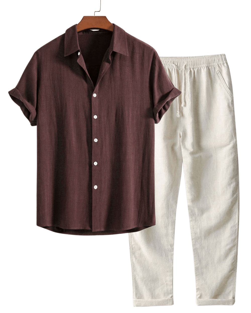 Men's Short Sleeve Linen Set Breathable Shirt and Trousers