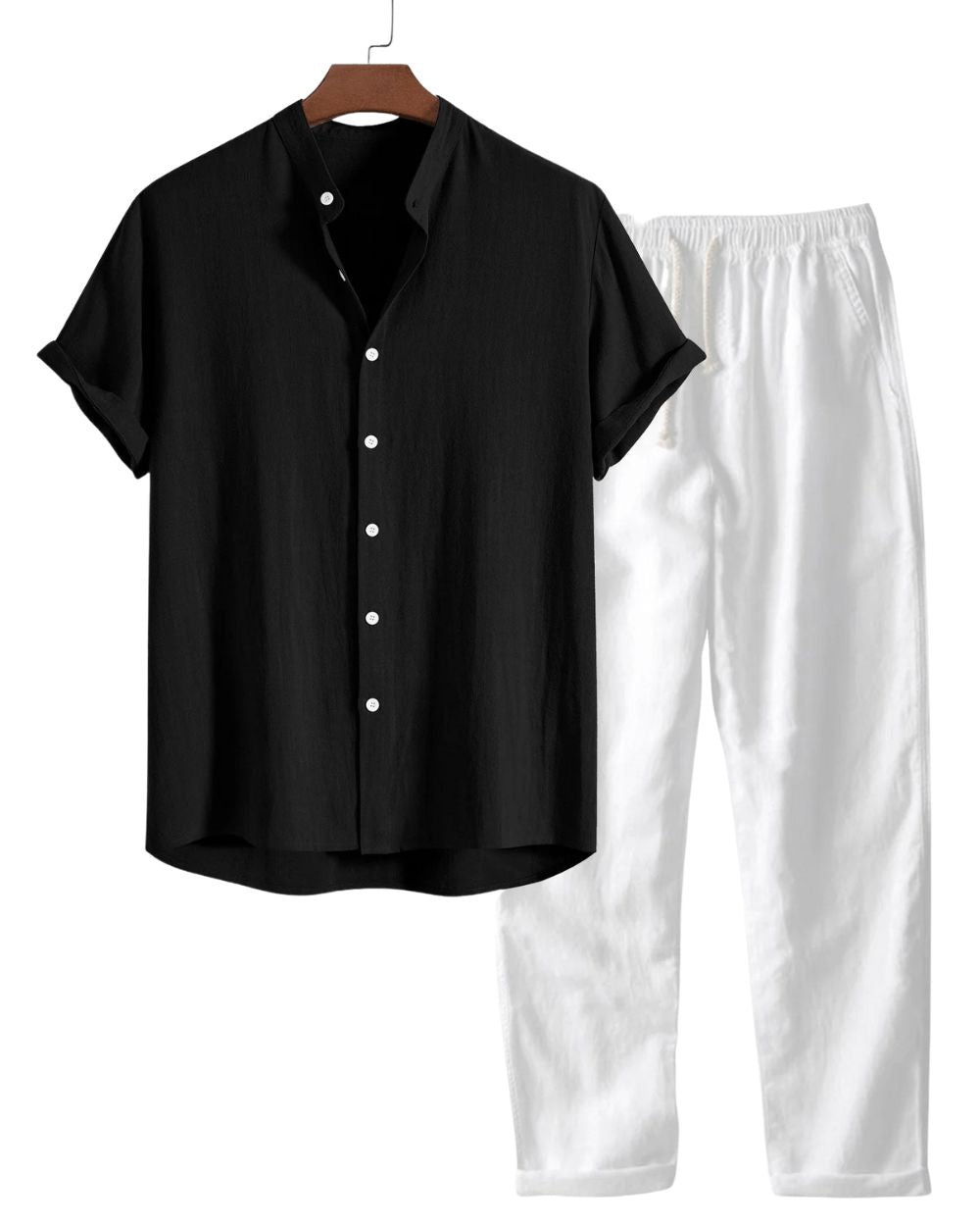 Men's Short Sleeve Linen Set Breathable Shirt and Trousers