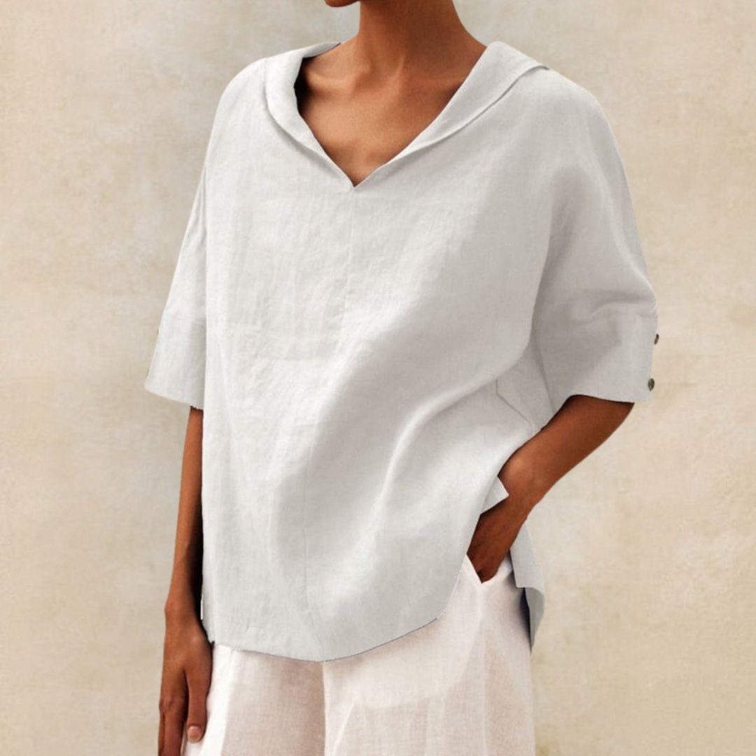 Women's Relaxed Collared V-Neck Top – Lightweight Spring