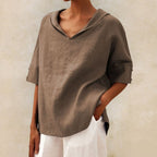 Women's Relaxed Collared V-Neck Top – Lightweight Spring