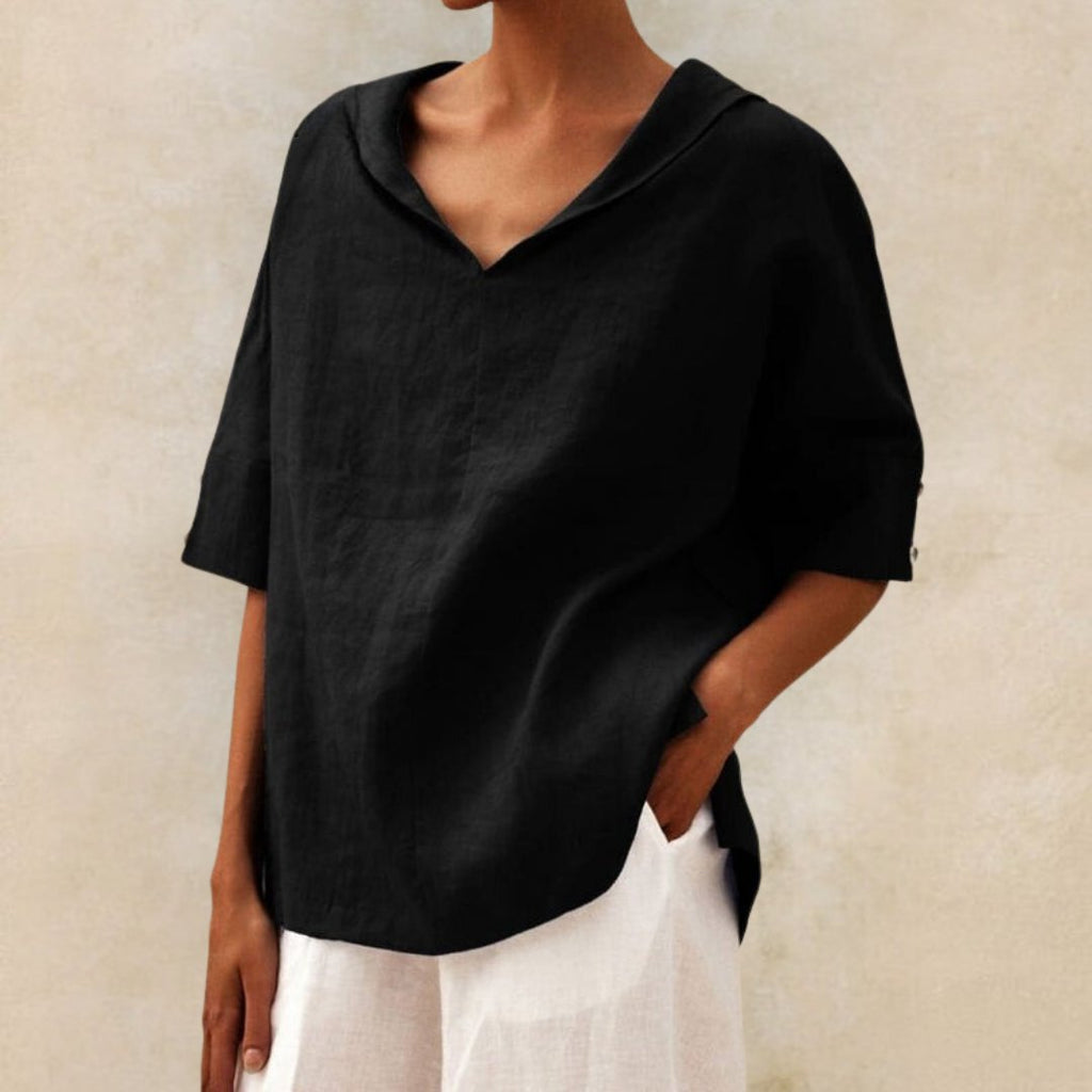 Women's Relaxed Collared V-Neck Top – Lightweight Spring