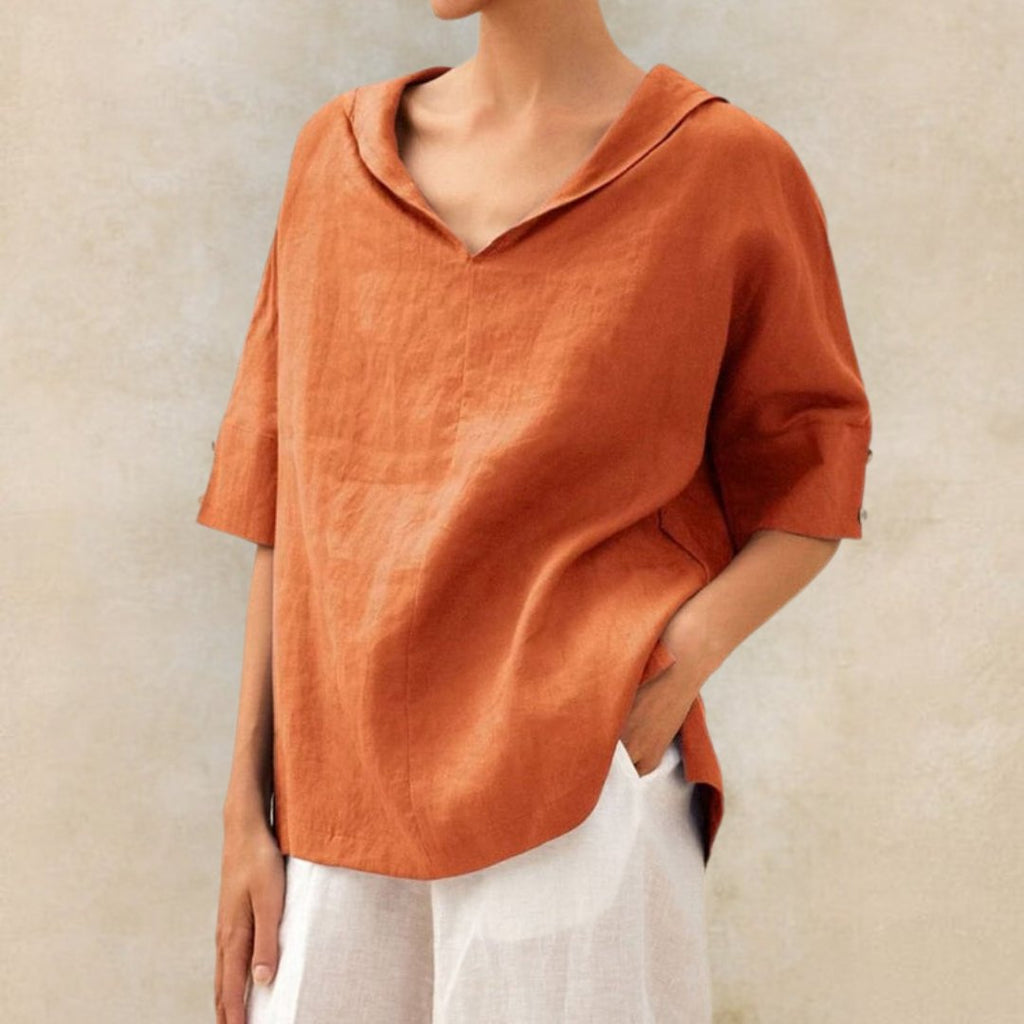 Women's Relaxed Collared V-Neck Top – Lightweight Spring