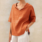 Women's Relaxed Collared V-Neck Top – Lightweight Spring