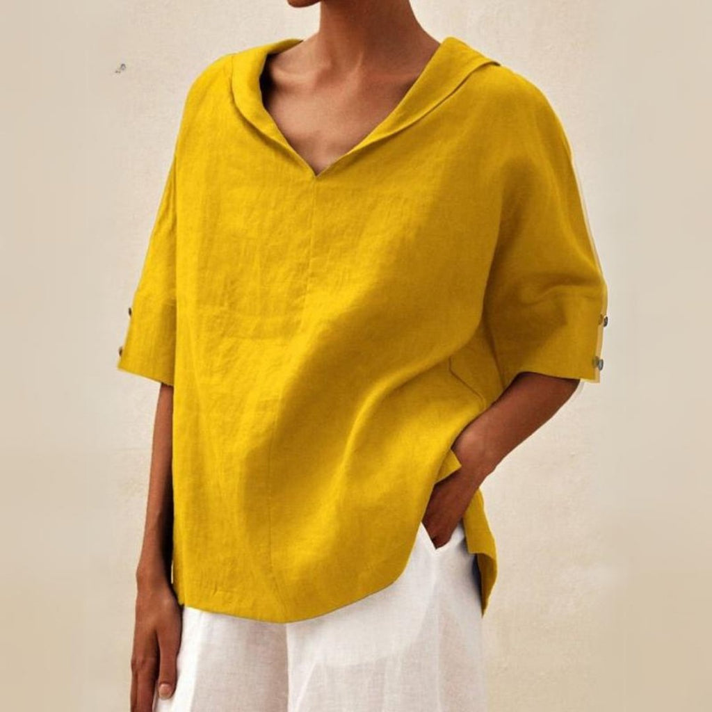 Women's Relaxed Collared V-Neck Top – Lightweight Spring