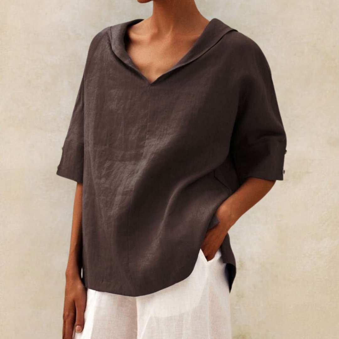 Women's Relaxed Collared V-Neck Top – Lightweight Spring