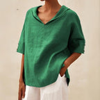 Women's Relaxed Collared V-Neck Top – Lightweight Spring