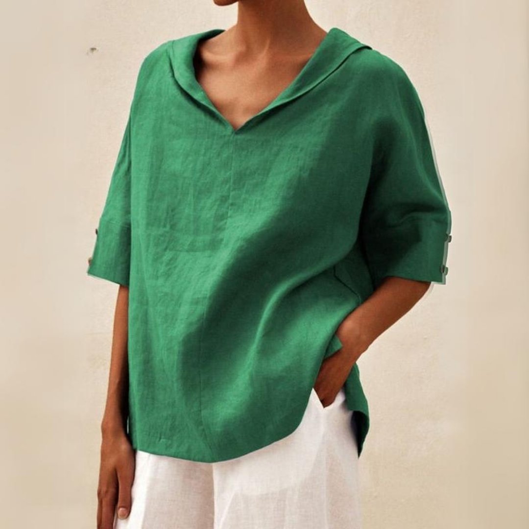 Women's Relaxed Collared V-Neck Top – Lightweight Spring
