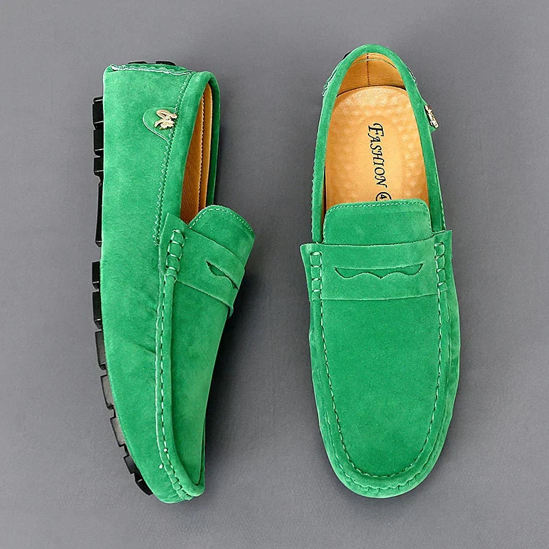 Men's Suede Penny Loafers With Flexible Driving Sole