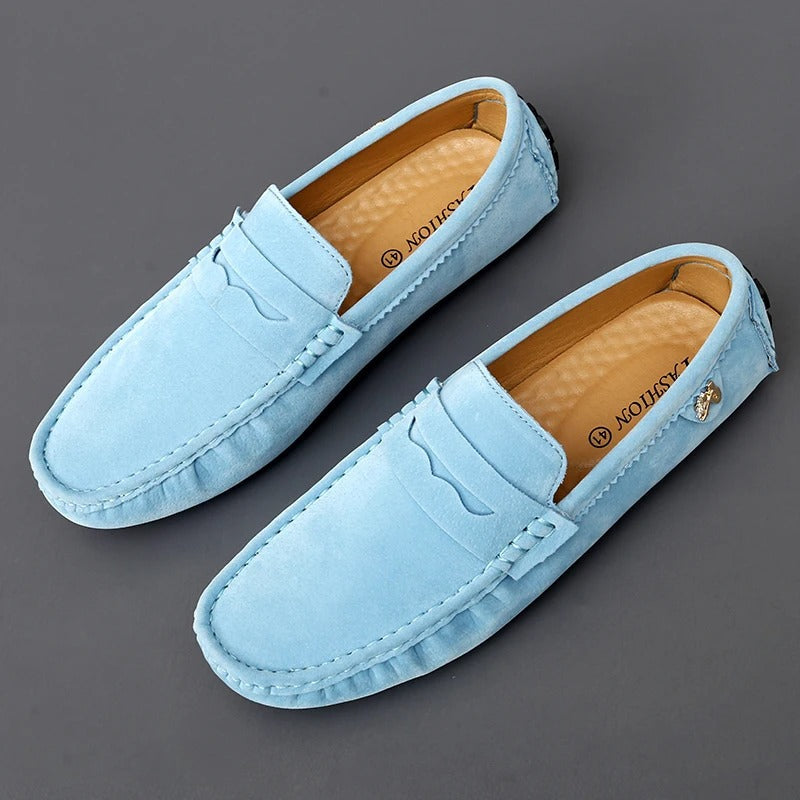 Men's Suede Penny Loafers With Flexible Driving Sole