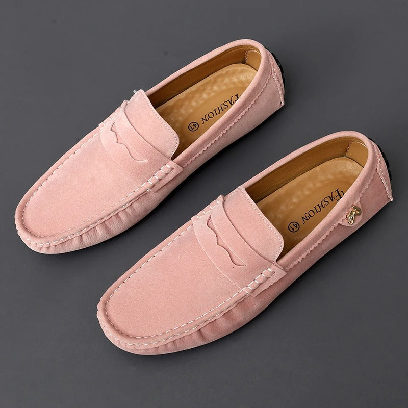Men's Suede Penny Loafers With Flexible Driving Sole