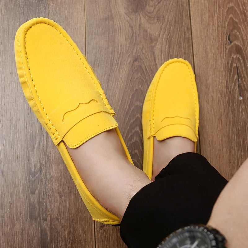 Men's Suede Penny Loafers With Flexible Driving Sole