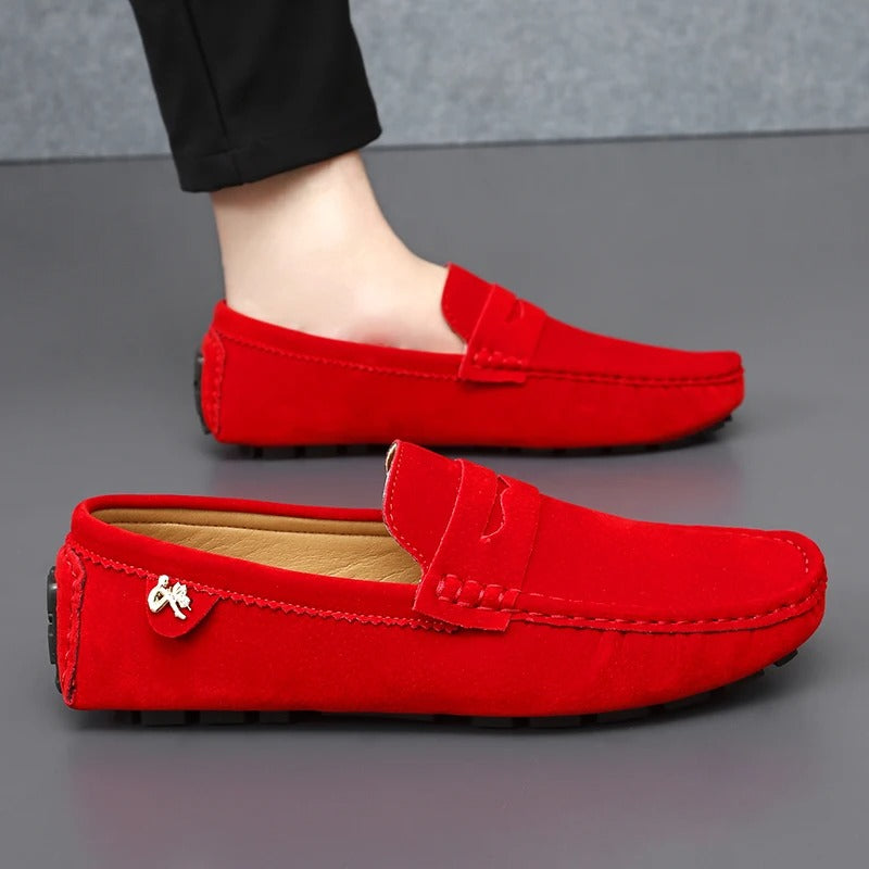 Men's Suede Penny Loafers With Flexible Driving Sole