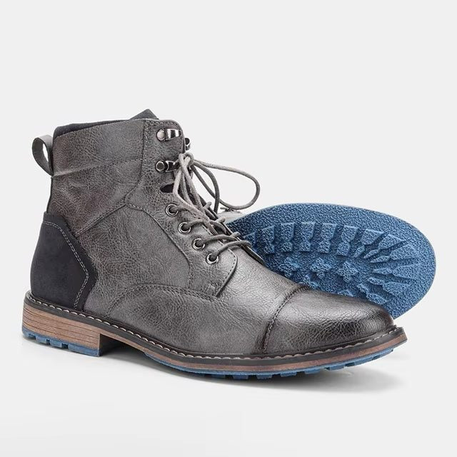 Men's Stitched Toecap Leather Work Boots with Speed Hooks