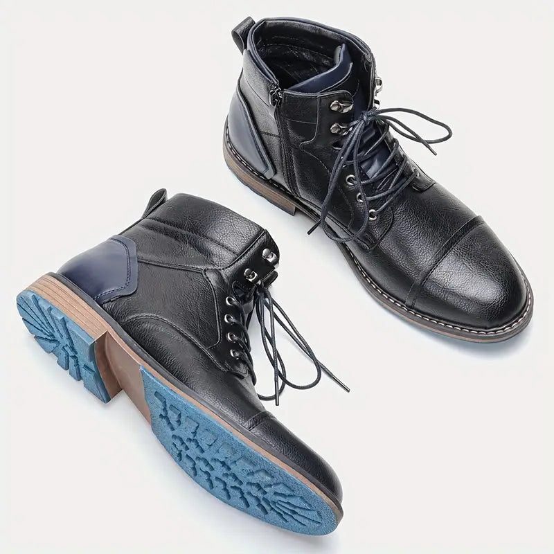 Men's Stitched Toecap Leather Work Boots with Speed Hooks