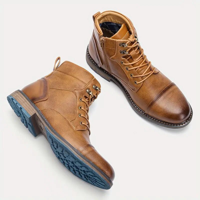 Men's Stitched Toecap Leather Work Boots with Speed Hooks