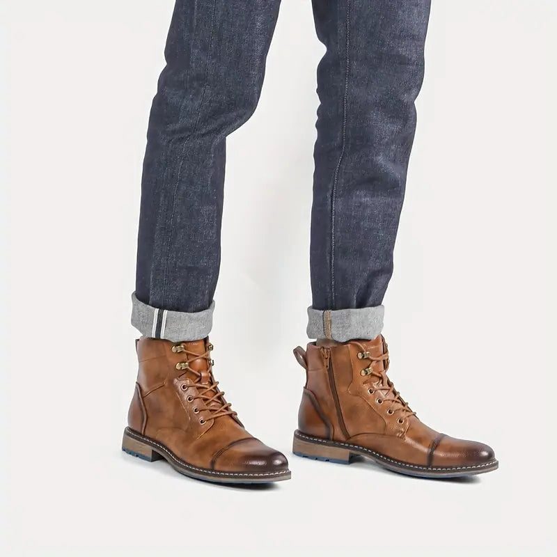 Men's Stitched Toecap Leather Work Boots with Speed Hooks
