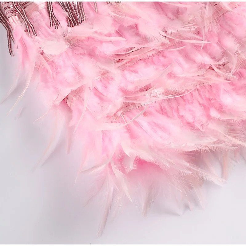 Women's Sequin Bodice Mini Dress with Feather Fringe Hem