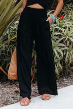 Women's Linen Wide Leg Pants High Waisted Smocked Waist