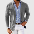 Men's Knit Lapel Jacket with Patch Pockets - Gray