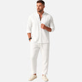 Men's Band Collar Relaxed Shirt Trousers Two Piece Set
