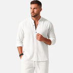 Men's Band Collar Relaxed Shirt Trousers Two Piece Set