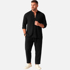 Men's Band Collar Relaxed Shirt Trousers Two Piece Set