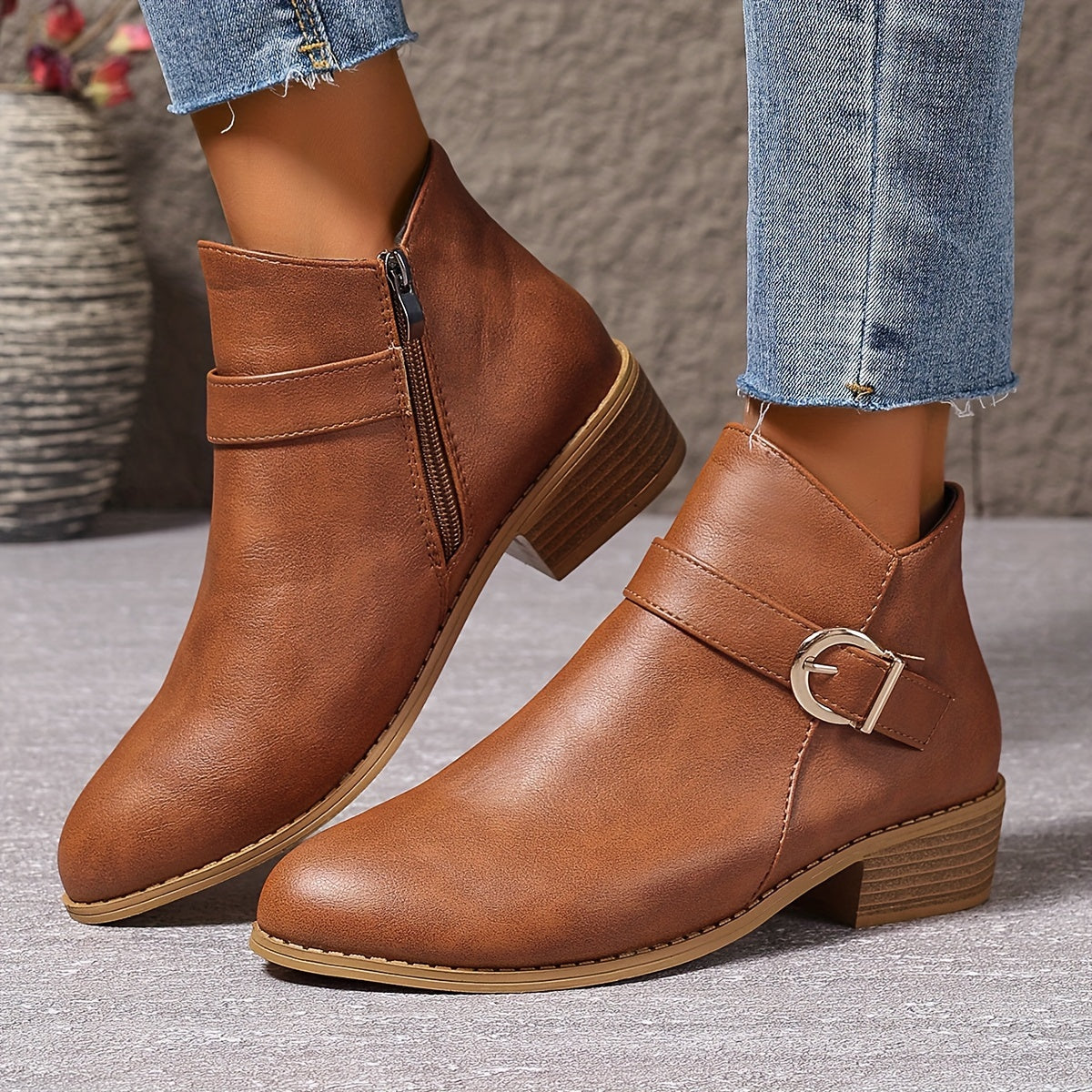 Women's Chelsea Ankle Boot with Buckle Detail