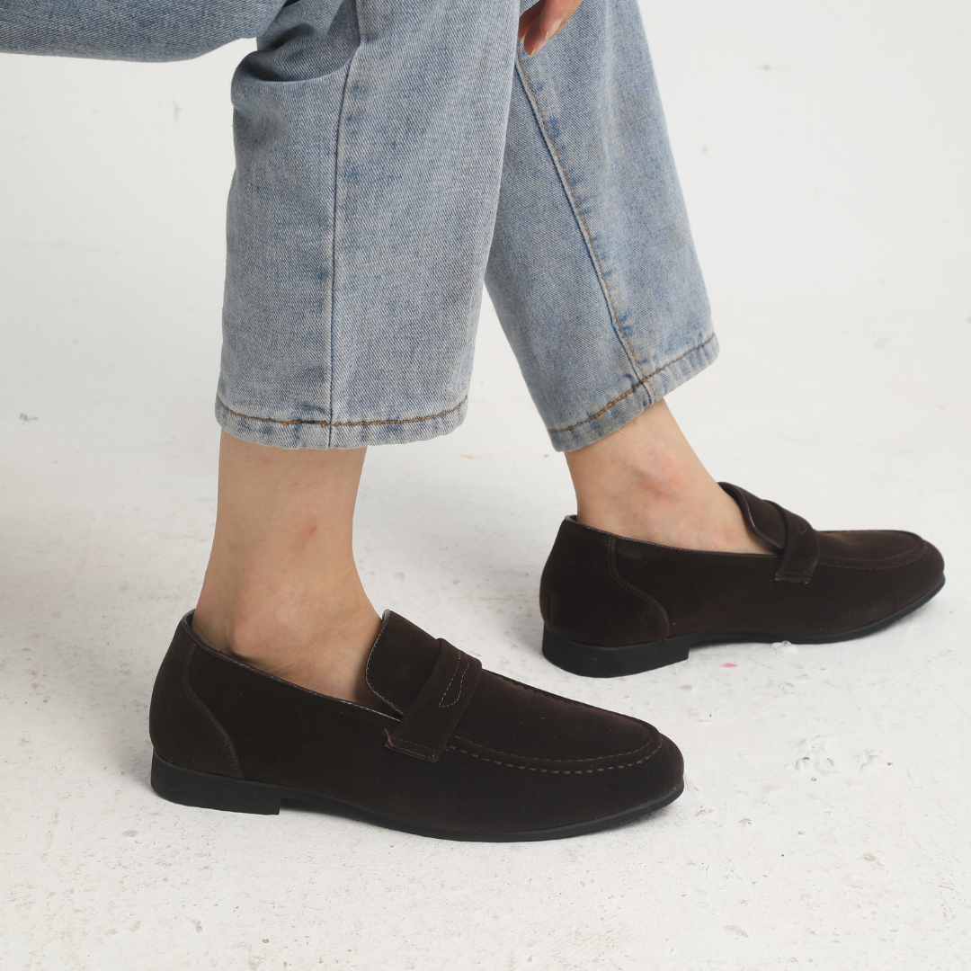 Men's Suede Penny Loafers Smart Slip On Dress Shoes