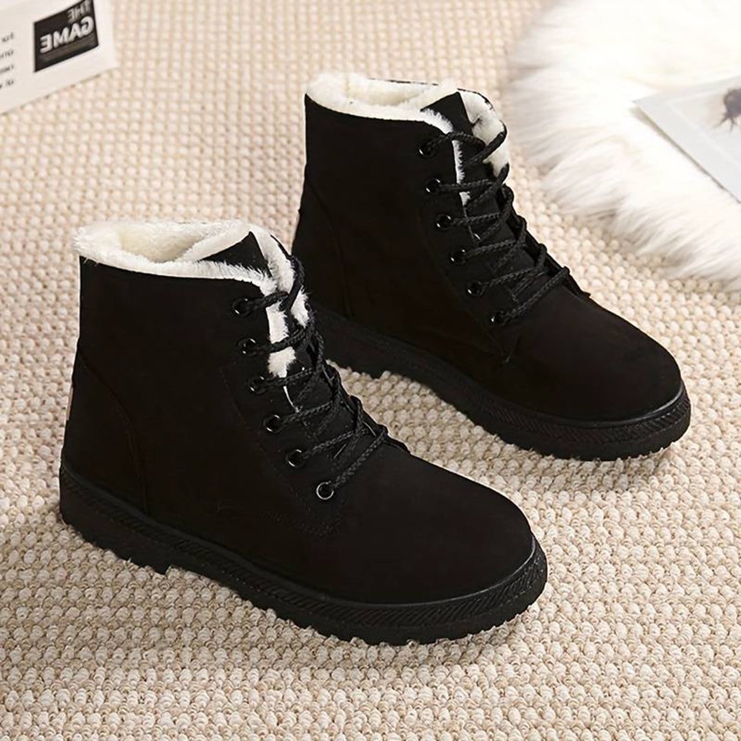 Women's Lace-Front Fleece Lined Booties for Chilly Errands - Black
