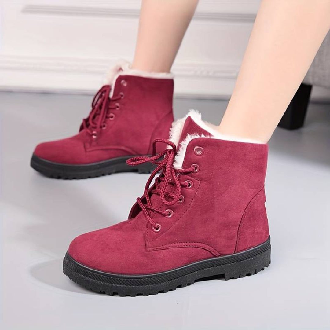 Women's Lace-Front Fleece Lined Booties for Chilly Errands - Burgundy