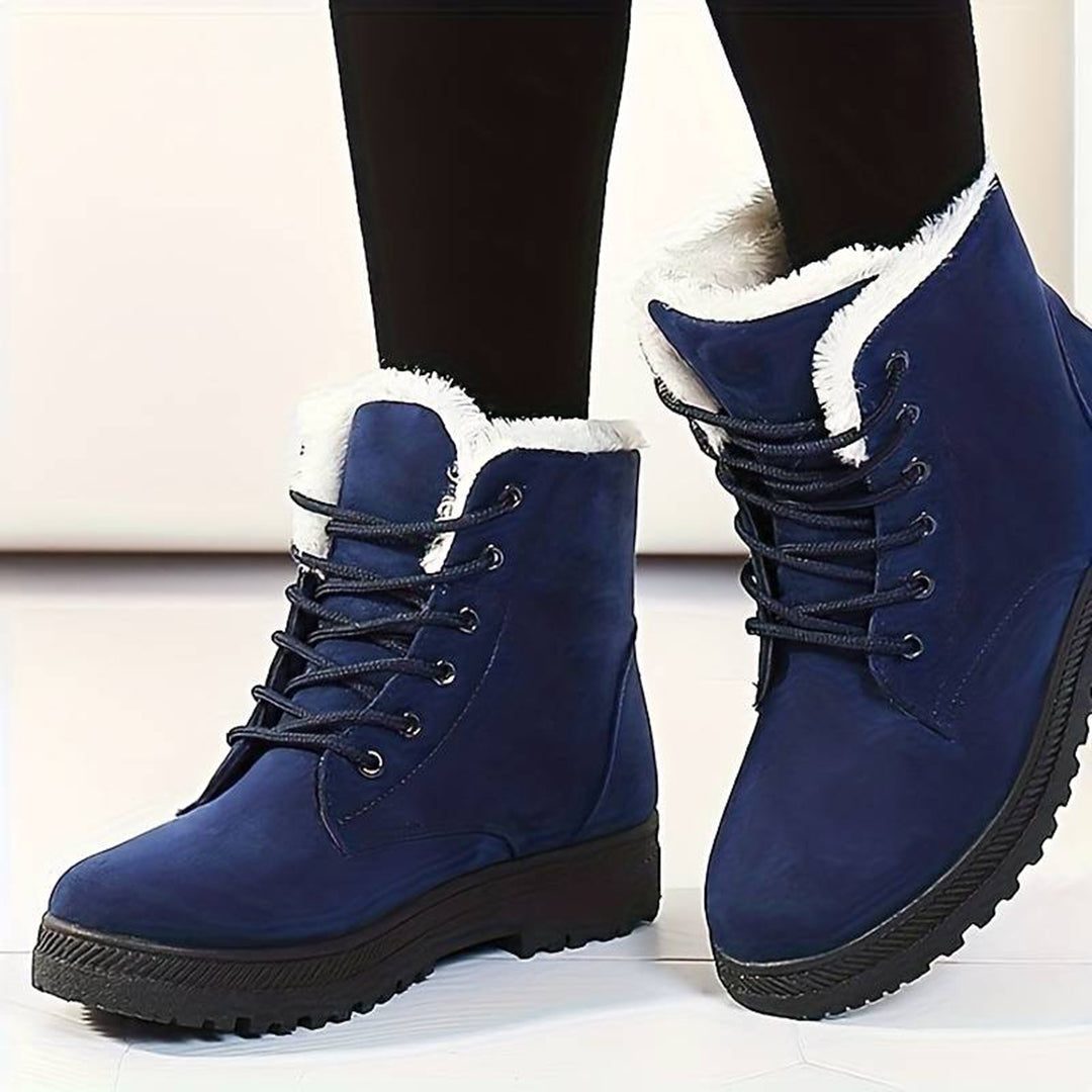 Women's Lace-Front Fleece Lined Booties for Chilly Errands - Blue