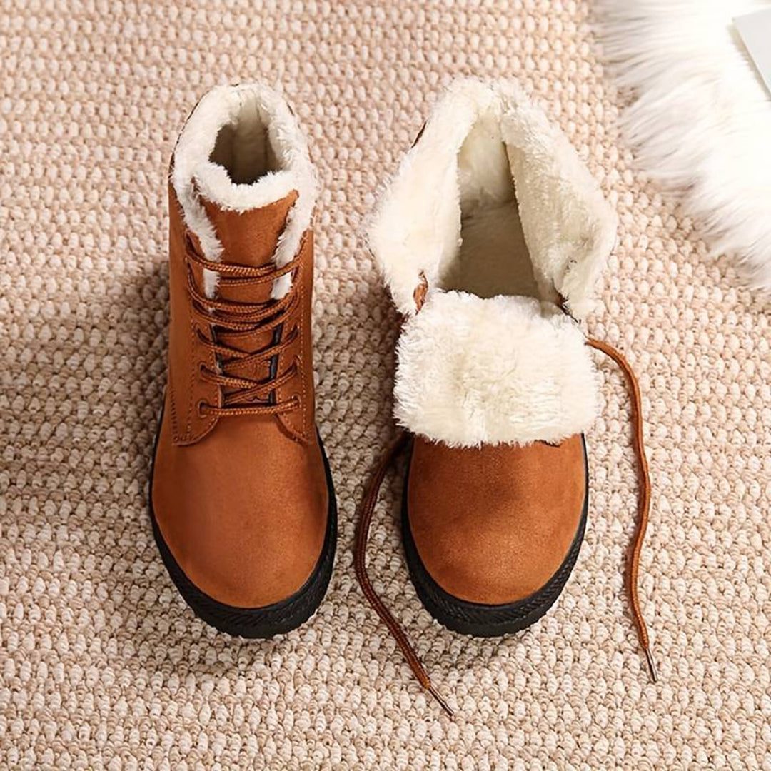 Women's Lace-Front Fleece Lined Booties for Chilly Errands - Light Brown