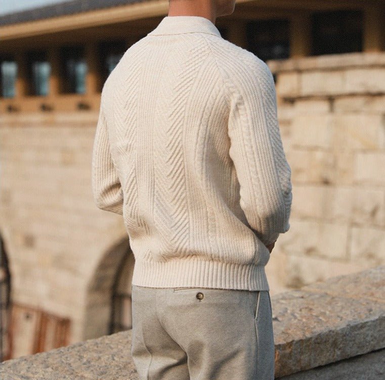 Men's Knit Sweater With Collar Warm Comfortable Stylish Textured