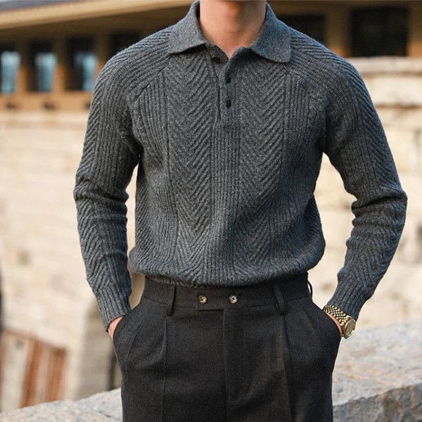 Men's Knit Sweater With Collar Warm Comfortable Stylish Textured
