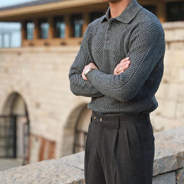 Men's Knit Sweater With Collar Warm Comfortable Stylish Textured