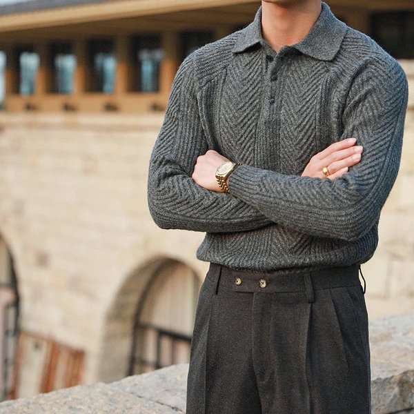 Men's Knit Sweater With Collar Warm Comfortable Stylish Textured