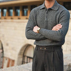 Men's Knit Sweater With Collar Warm Comfortable Stylish Textured