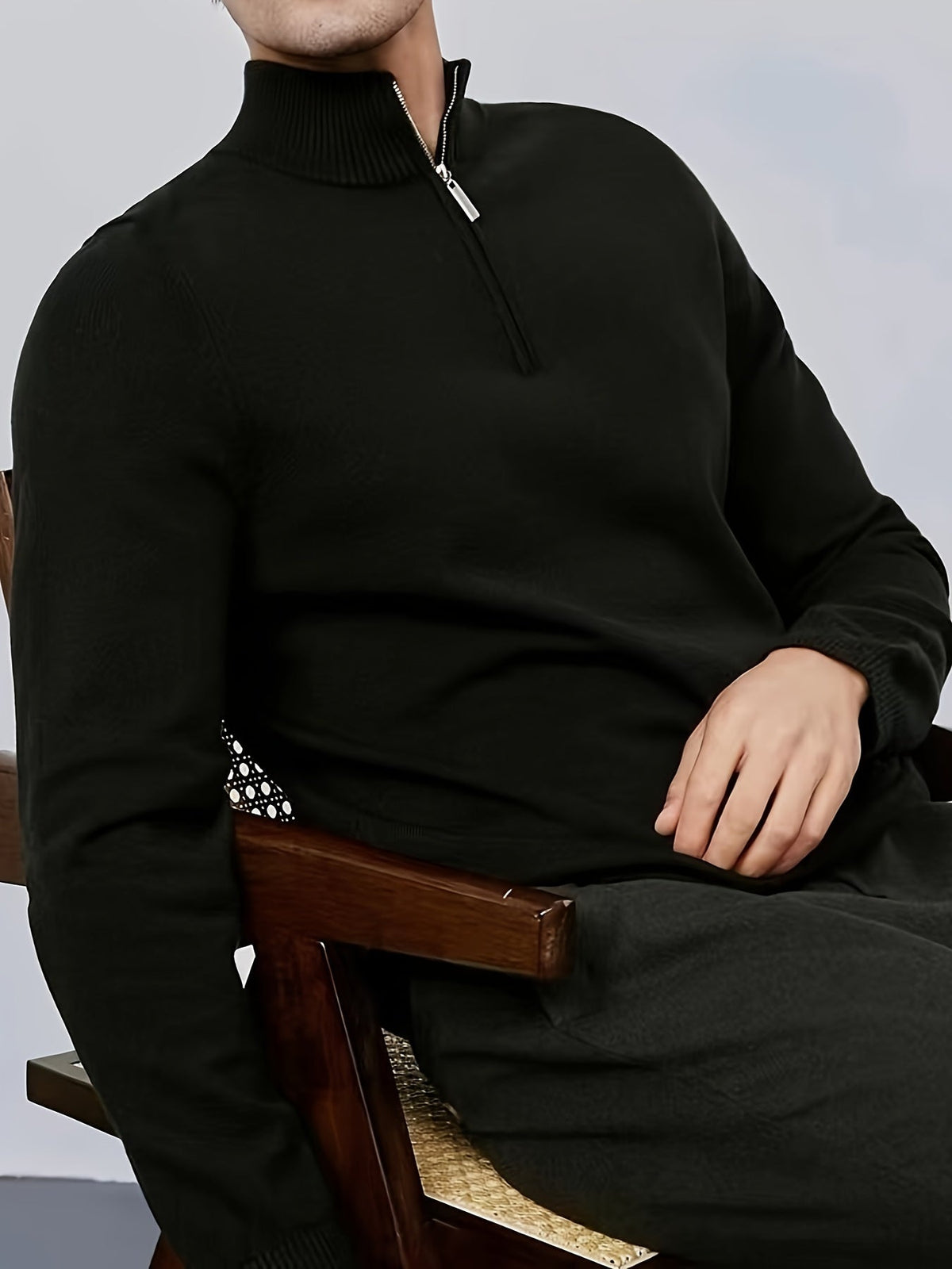 Men's Half Zip Knit Sweater Casual High Neck Comfortable