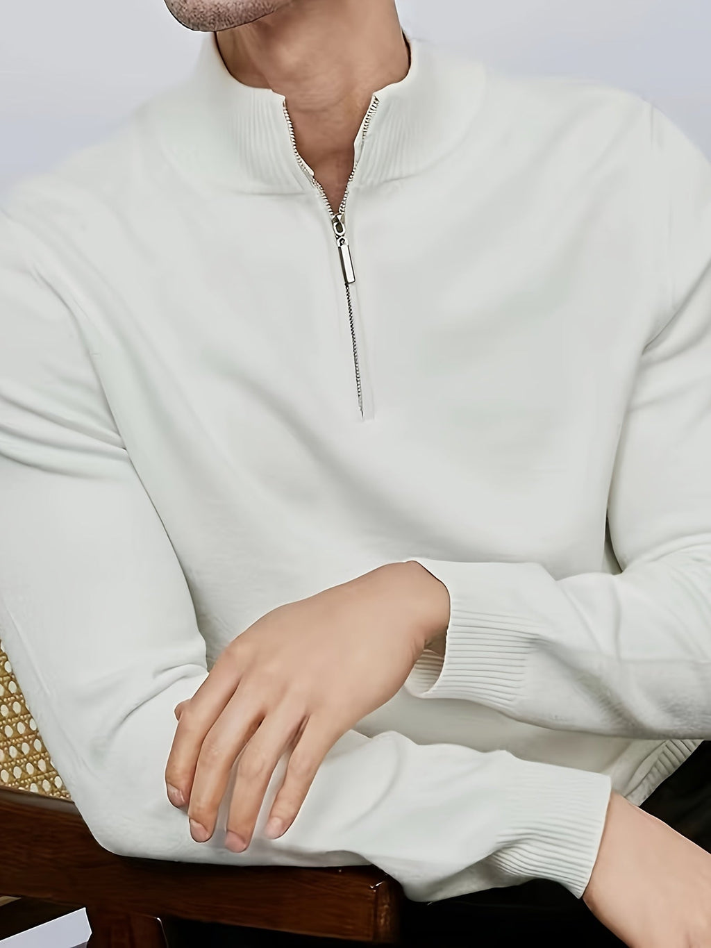 Men's Half Zip Knit Sweater Casual High Neck Comfortable