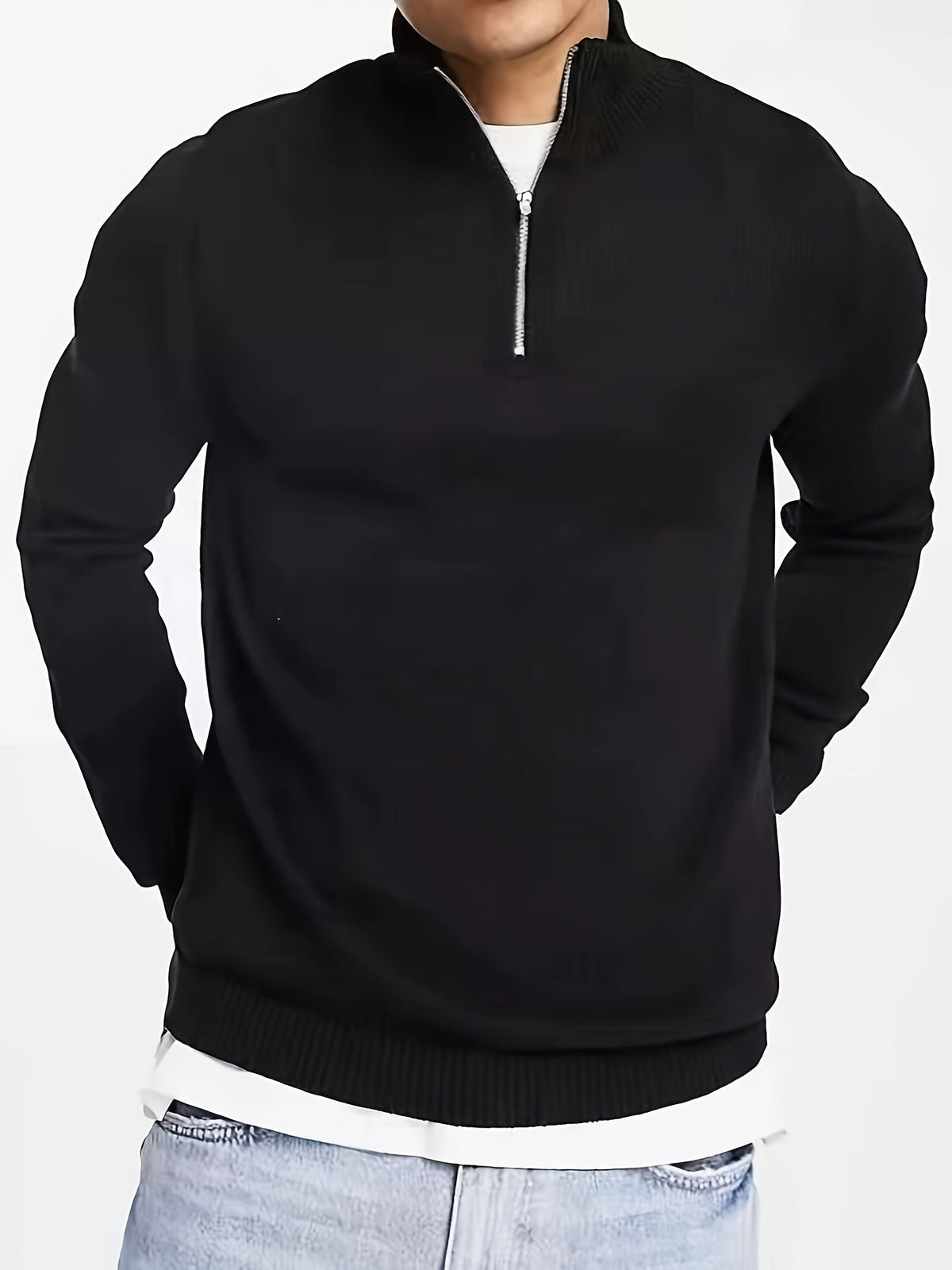 Men's Half Zip Knit Sweater Casual High Neck Comfortable