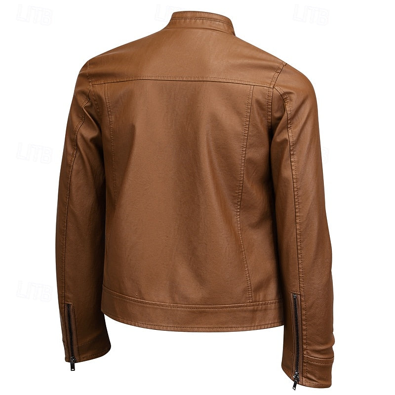 Women's Tailored Moto Jacket With Smooth Inner Layer - Coffee