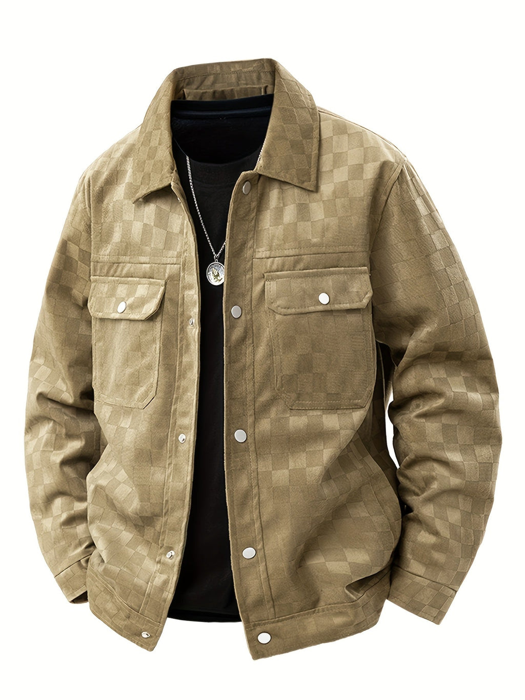 Men's Printed Snap Button Utility Jacket With Chest Pockets