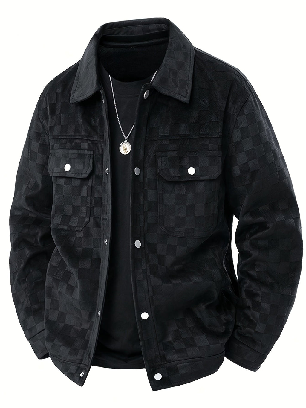 Men's Printed Snap Button Utility Jacket With Chest Pockets