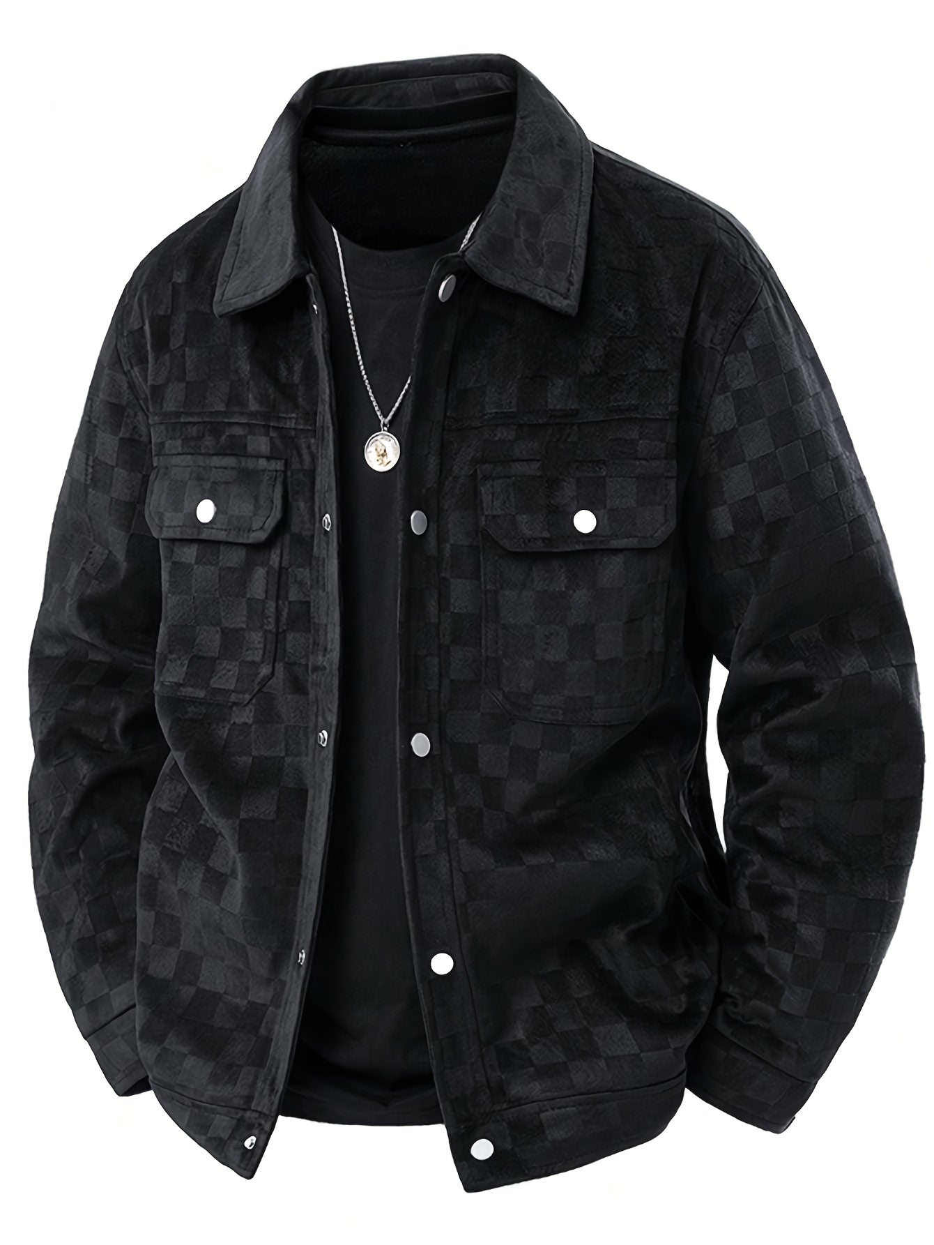 Men's Printed Snap Button Utility Jacket With Chest Pockets