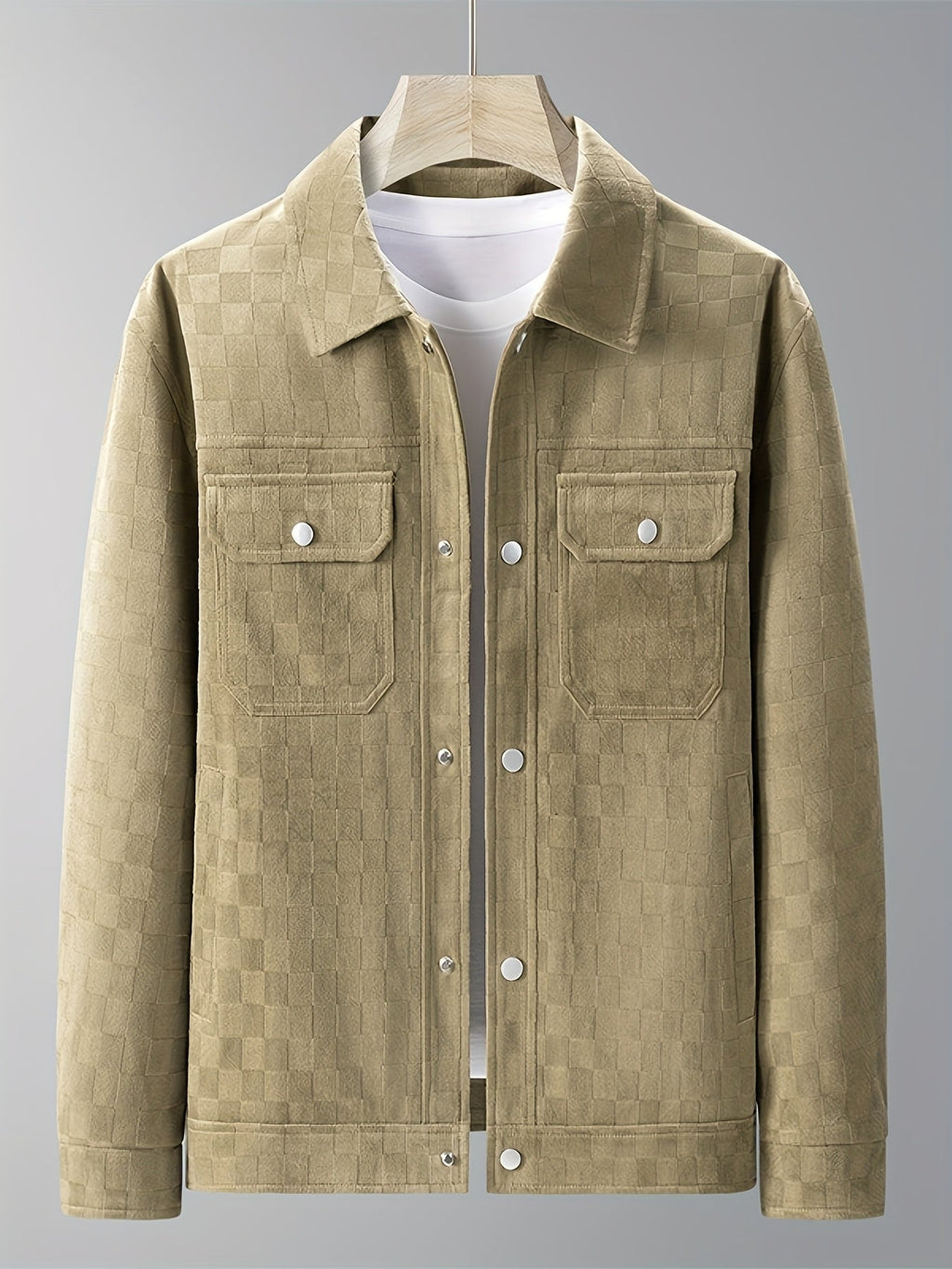 Men's Printed Snap Button Utility Jacket With Chest Pockets