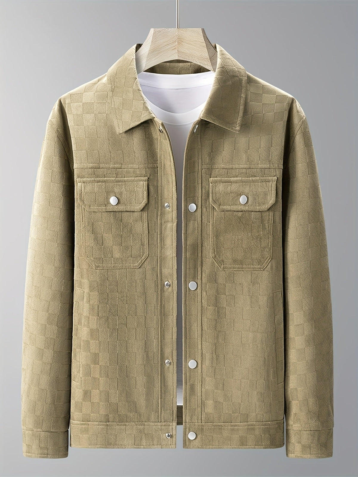 Men's Printed Snap Button Utility Jacket With Chest Pockets