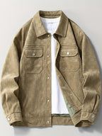 Men's Printed Snap Button Utility Jacket With Chest Pockets