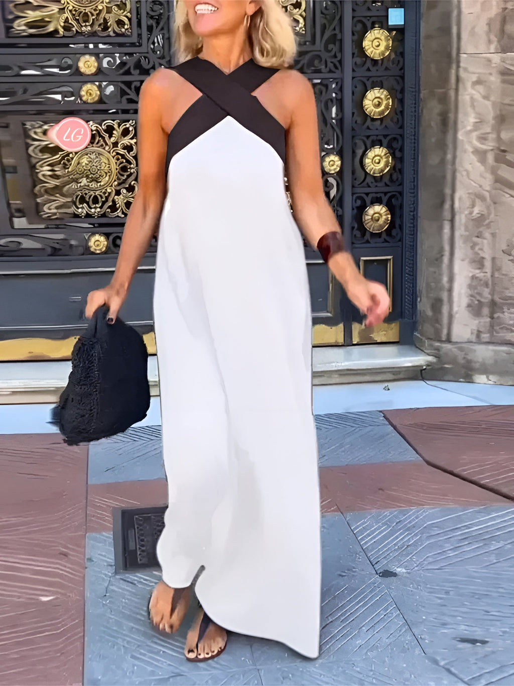 Women's Crossover Halter Maxi Dress With Flowing Silhouette