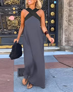 Women's Crossover Halter Maxi Dress With Flowing Silhouette