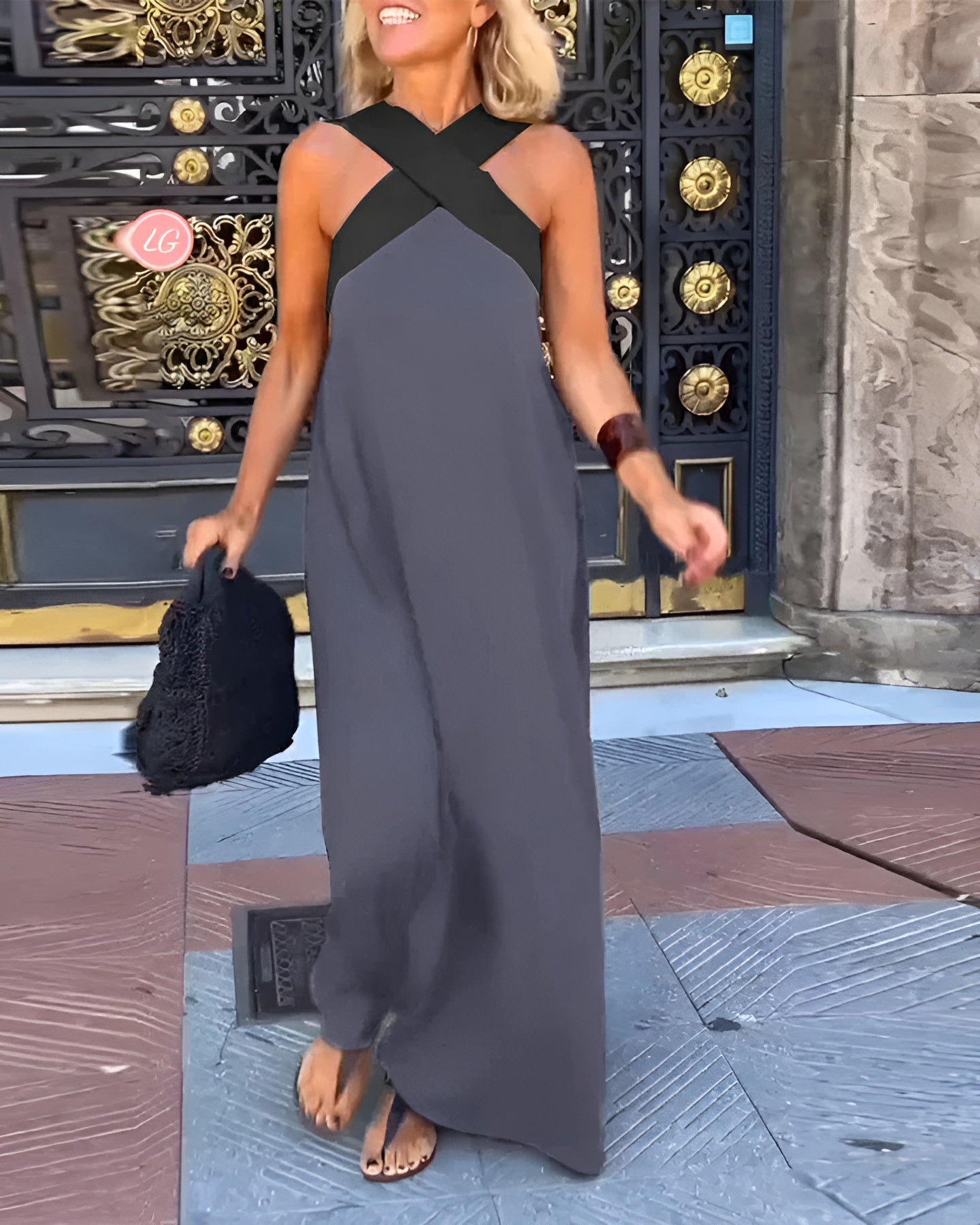 Women's Crossover Halter Maxi Dress With Flowing Silhouette